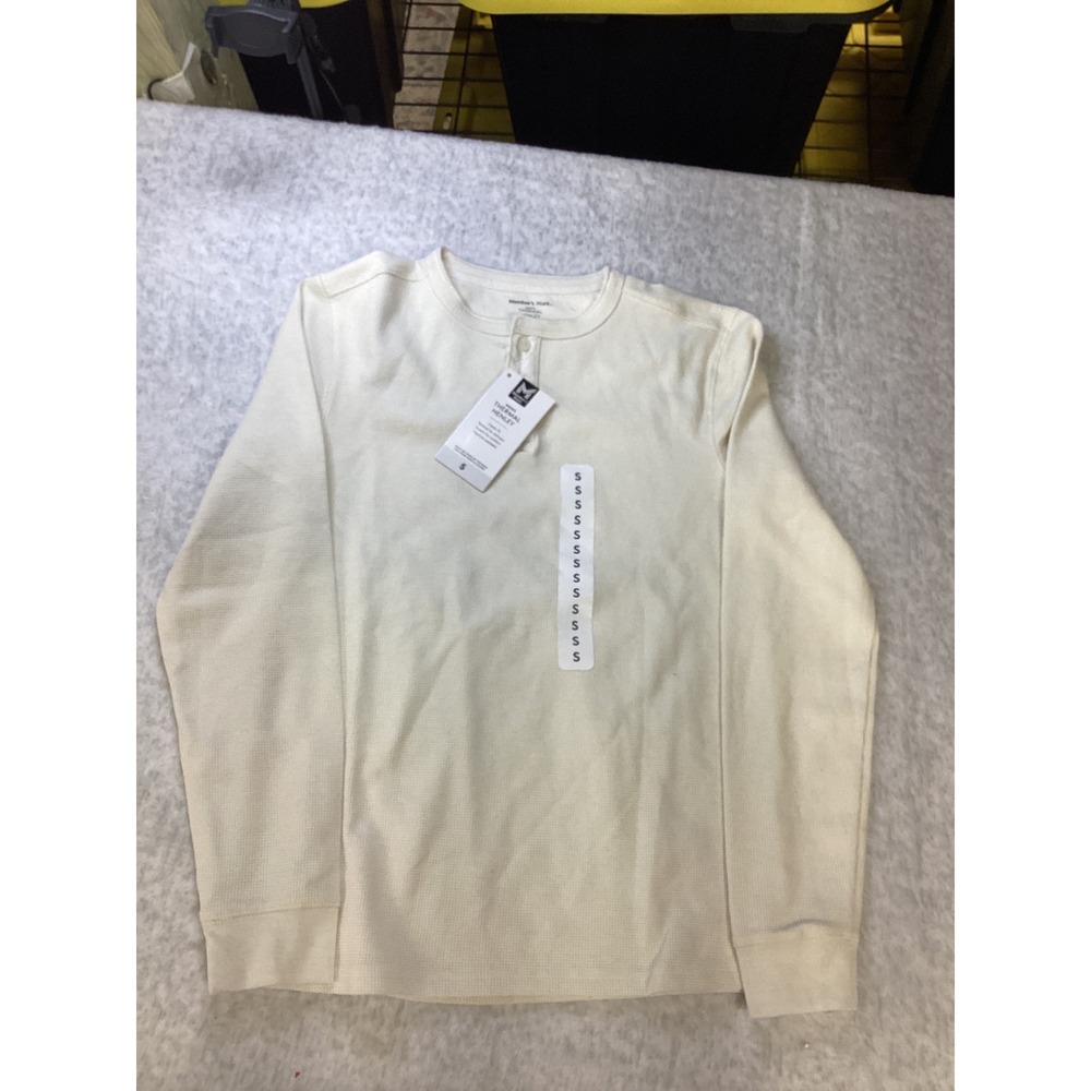 Members Mark Mens Thermal Henley Cream Waffle Knit Long Sleeve Shirt Size S NWT